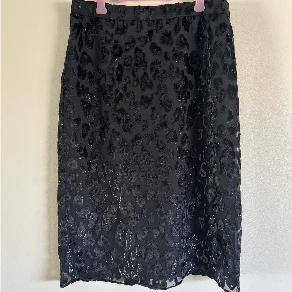 J.Crew Women’s 4 Black Leopard Burnout Velvet Mesh Midi Slip Skirt